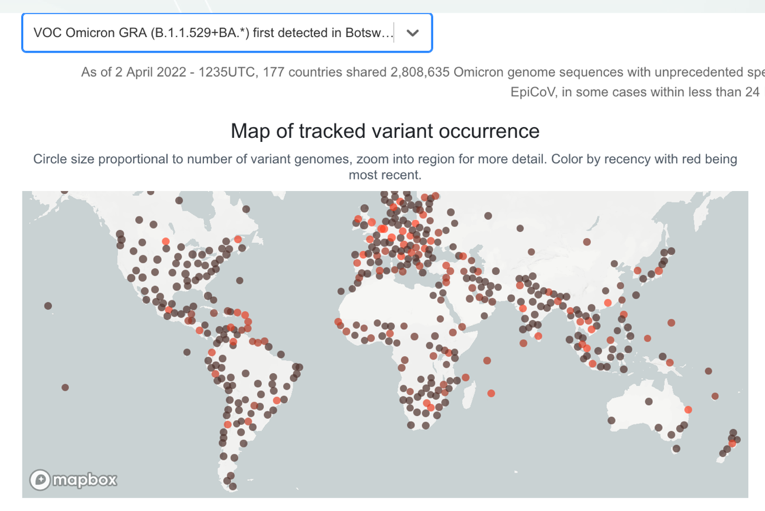 GISAID数据库里已经报道过的奥密克戎变异株