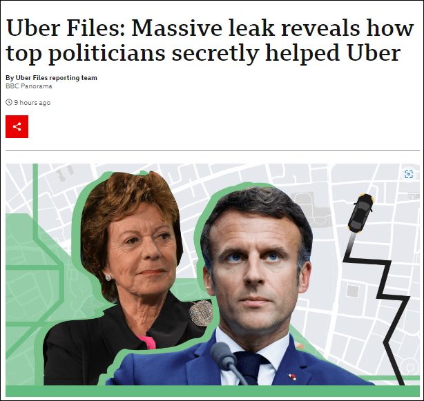 BBC报道截图，左边为欧盟委员会原副主席内莉·克鲁斯（Neelie Kroes），右边为法国总统马克龙 ...