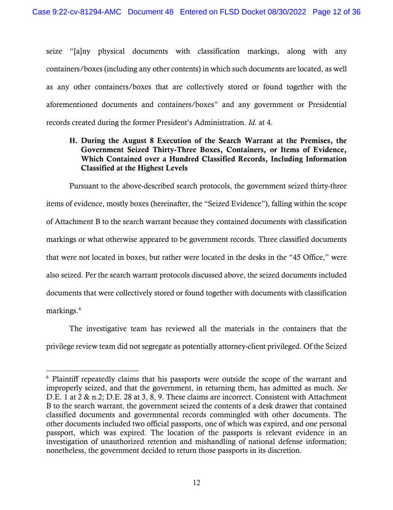 司法部在第12页的文件脚注中说明了护照的位置