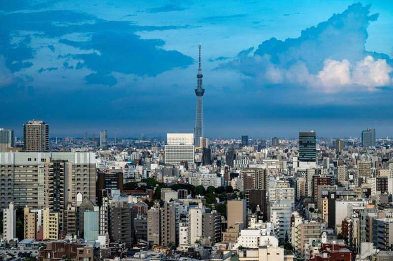 8月14日拍摄的日本东京城市天际线