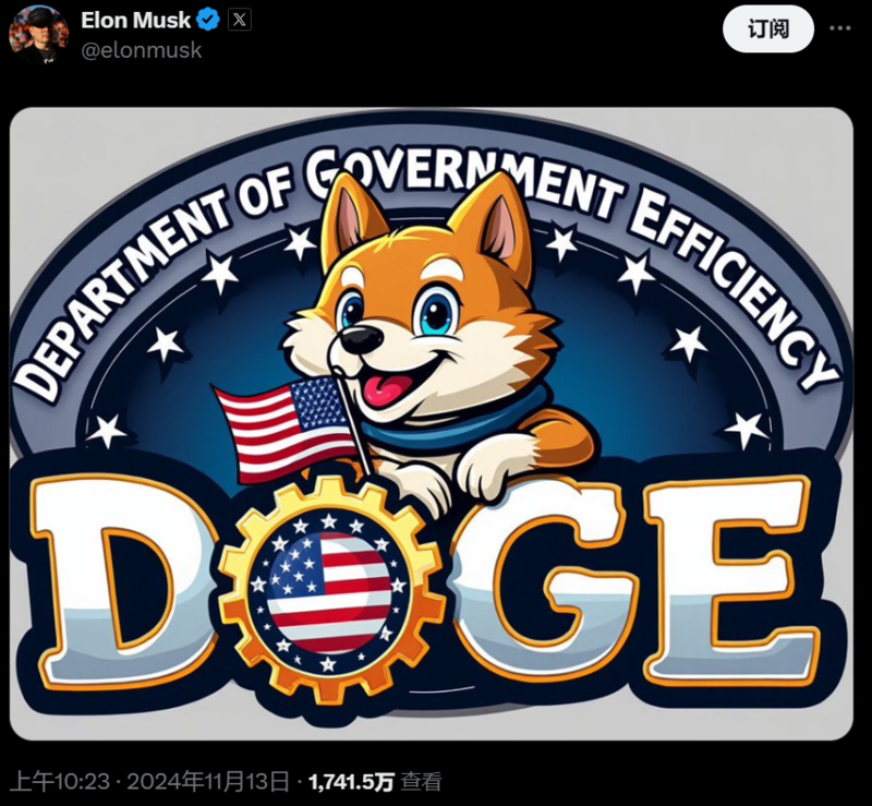 DOGE 就冲上了美国热搜