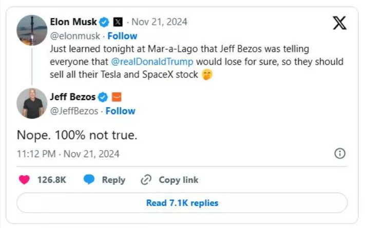 埃隆·马斯克（Elon Musk）与杰夫·贝佐斯（Jeff Bezos）X上交火