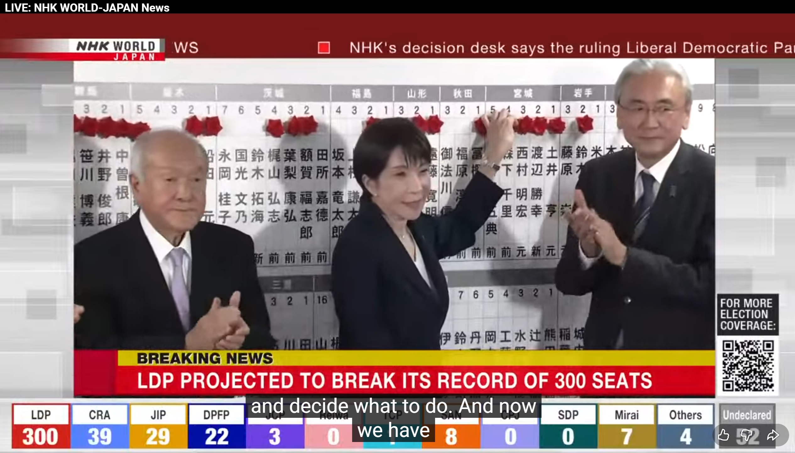 日本自民党所获席位已经达到300席